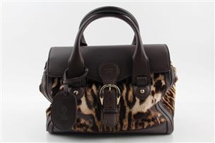 GUCCI DARK BROWN ANIMAL PRINT CALF HAIR AND LEATHER HERITAGE BOSTON BAG  Good